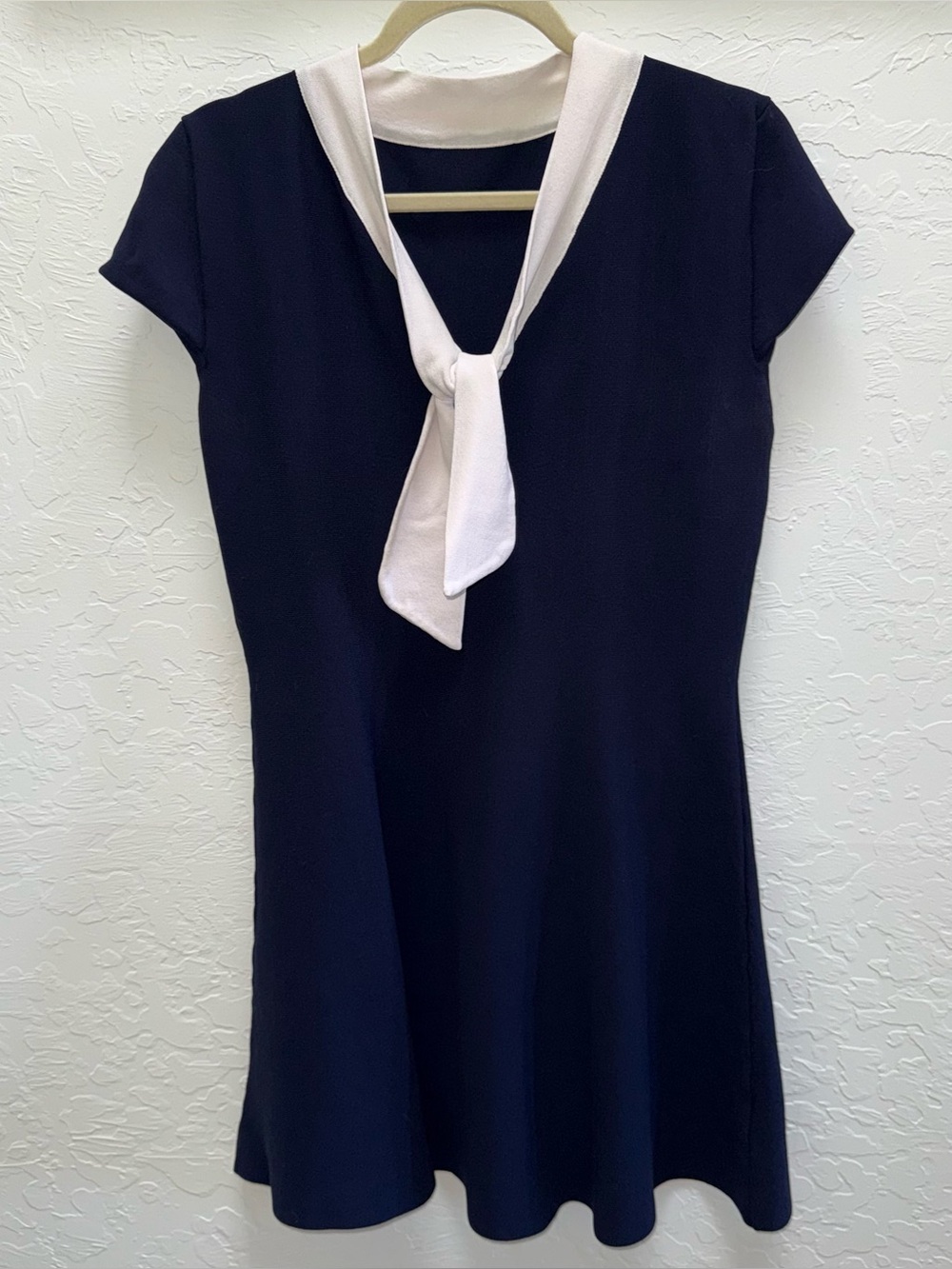 Mod Sailor Dress Blue White Collar, Vintage 60s/70s Nautical Stretchy